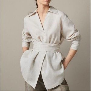 Massimo Dutti 100% Linen Shirt Blouse Tie Belt